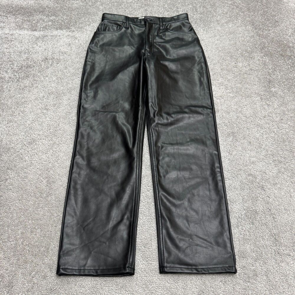 Abercrombie Fitch Vegan Faux Leather Ankle Straight Pants Womens 26/2 Black